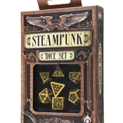 Dice>Q-Workshop Steampunk Dice Set Yellow with Black Etches (7 Piece Set) - Your Source for Gaming Essentials