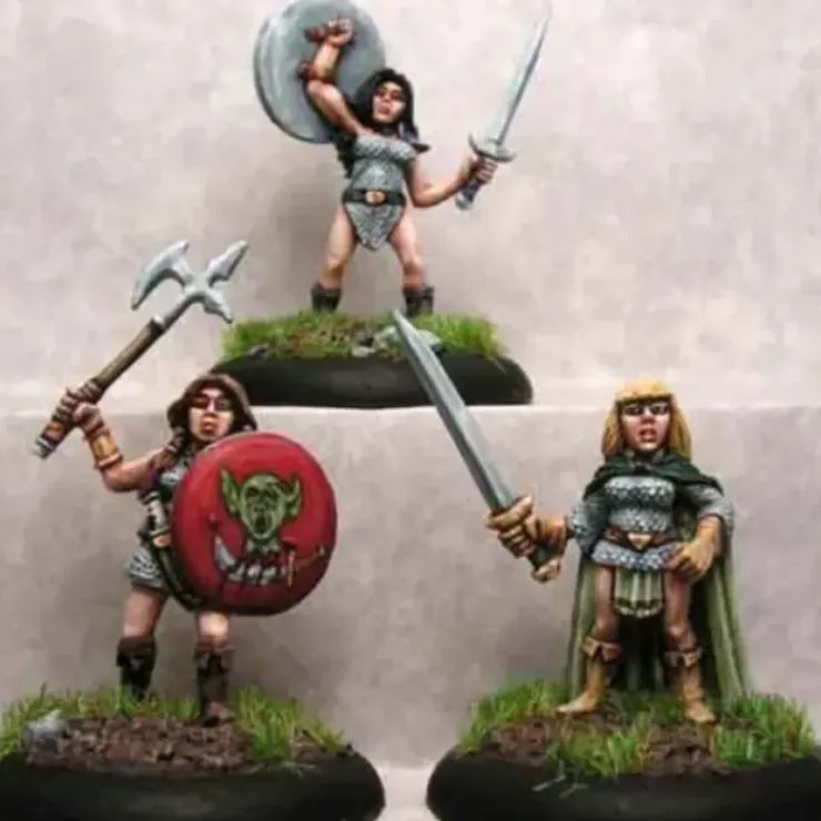 Tabletop Miniatures>Ral Partha Dwarf Shield Maidens (3 Pieces) #01-183 Unpainted RPG Metal Figure - Your Source for Gaming Essentials