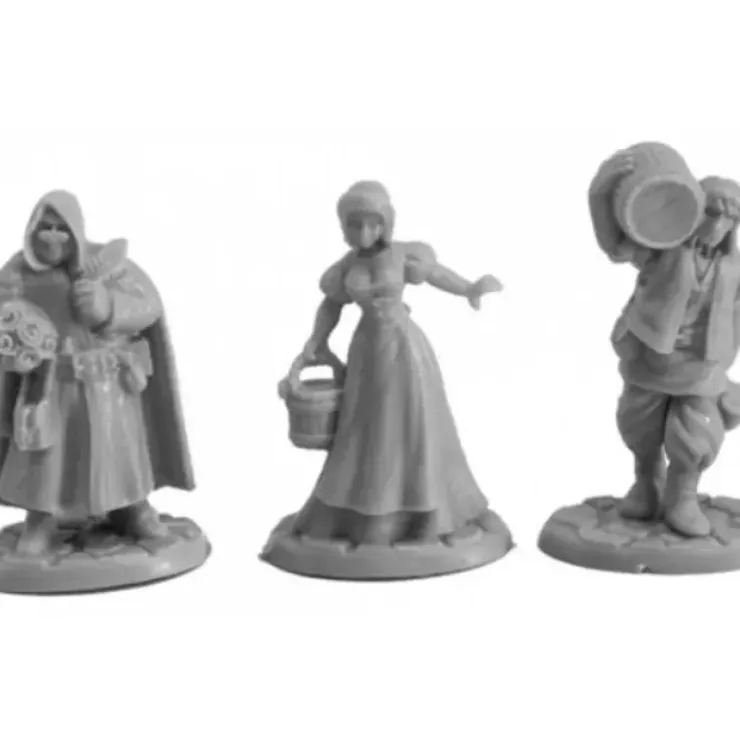 Tabletop Miniatures>Reaper Miniatures Townsfolk III (3) #77737 Bones Unpainted Plastic Figures - Your Source for Gaming Essentials