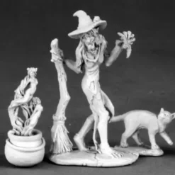 Tabletop Miniatures>Reaper Miniatures Witch, Cauldron & Cat #03549 Dark Heaven Unpainted Metal - Your Source for Gaming Essentials