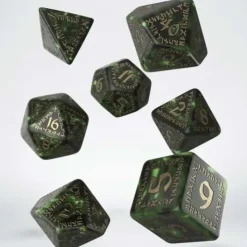 Dice>Runic 7-Piece Polyhedral Dice Set - Green with Gold Etches - Your Source for Gaming Essentials
