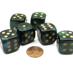 Dice>Scarab 20mm Big D6 Chessex Dice, 6 Pieces - Jade with Gold Pips - Your Source for Gaming Essentials