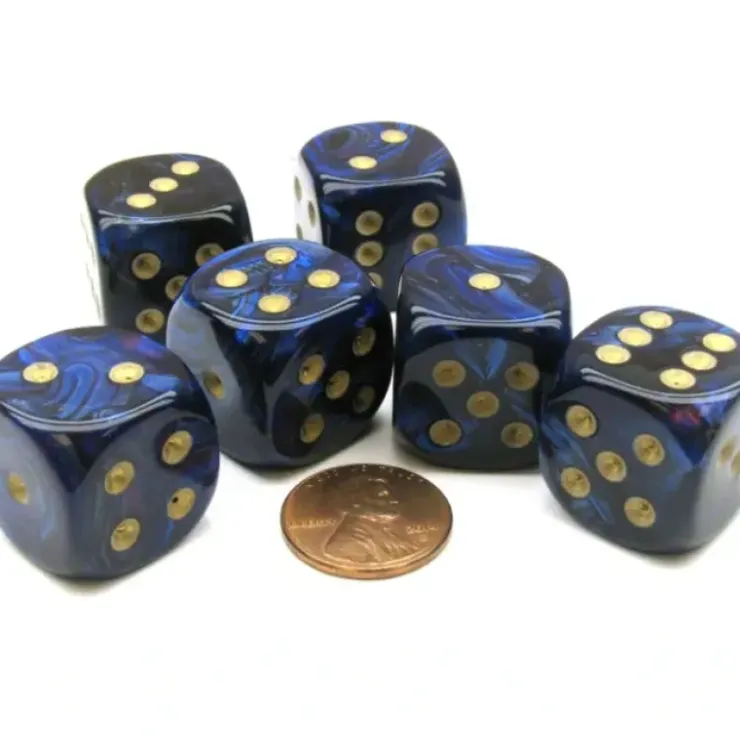 Dice>Scarab 20mm Big D6 Chessex Dice, 6 Pieces - Royal Blue with Gold Pips - Your Source for Gaming Essentials