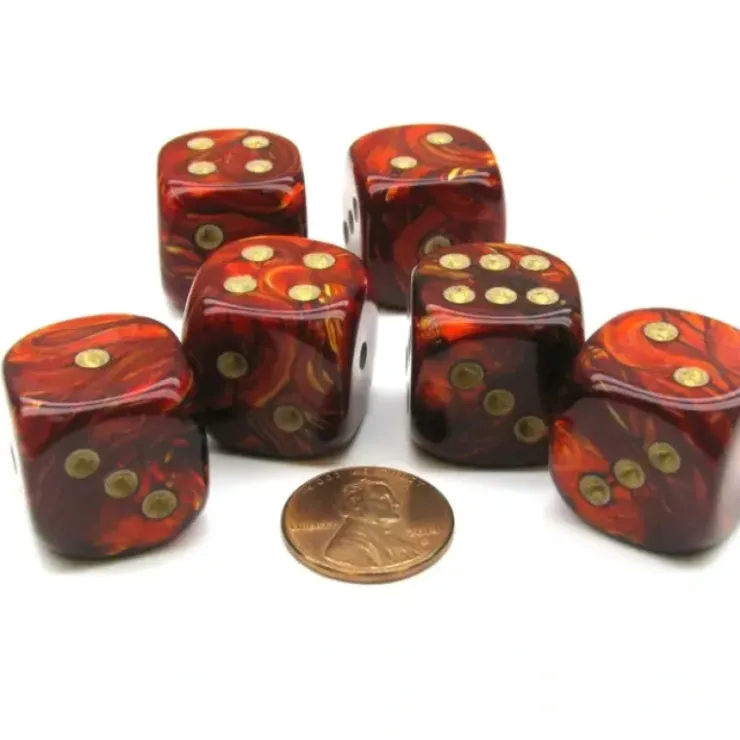 Dice>Scarab 20mm Big D6 Chessex Dice, 6 Pieces - Scarlet with Gold Pips - Your Source for Gaming Essentials