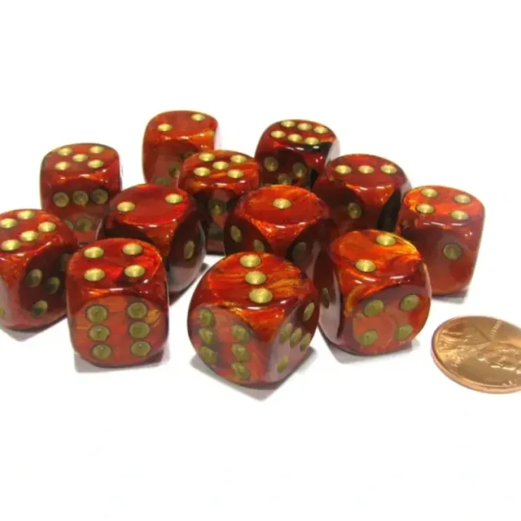 Dice>Scarab 16mm D6 Chessex Dice Block (12 Dice) - Scarlet with Gold Pips - Your Source for Gaming Essentials