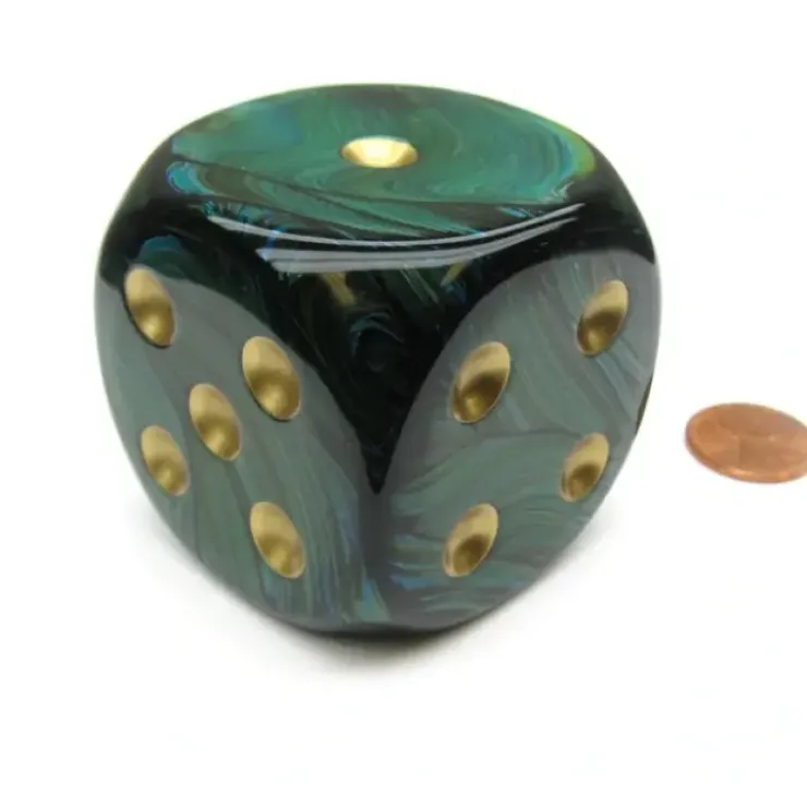 Dice>Scarab 50mm Huge Large D6 Chessex Dice, 1 Piece - Jade with Gold Pips - Your Source for Gaming Essentials