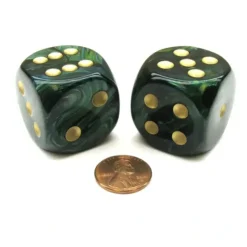 Dice>Scarab 30mm Large D6 Chessex Dice, 2 Pieces - Jade with Gold Numbers - Your Source for Gaming Essentials