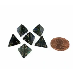Dice>Scarab 12mm Mini 4 Sided D4 Dice, 6 Pieces - Jade with Gold Numbers - Your Source for Gaming Essentials