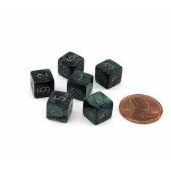 Dice>Scarab 9mm Mini 6 Sided D6 Dice, 6 Pieces - Jade with Gold Numbers - Your Source for Gaming Essentials
