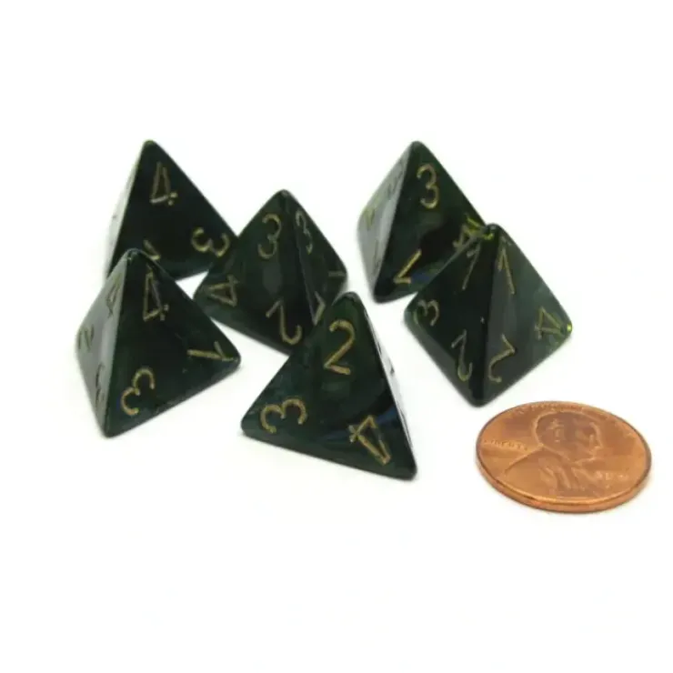 Dice>Scarab 18mm 4 Sided D4 Chessex Dice, 6 Pieces - Jade with Gold - Your Source for Gaming Essentials