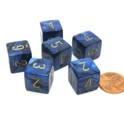Dice>Scarab 15mm 6-Sided D6 Numbered Chessex Dice, 6 Pieces - Royal Blue with Gold - Your Source for Gaming Essentials