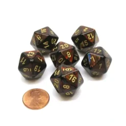 Dice>Scarab 20 Sided D20 Chessex Dice, 6 Pieces - Blue Blood with Gold Numbers - Your Source for Gaming Essentials