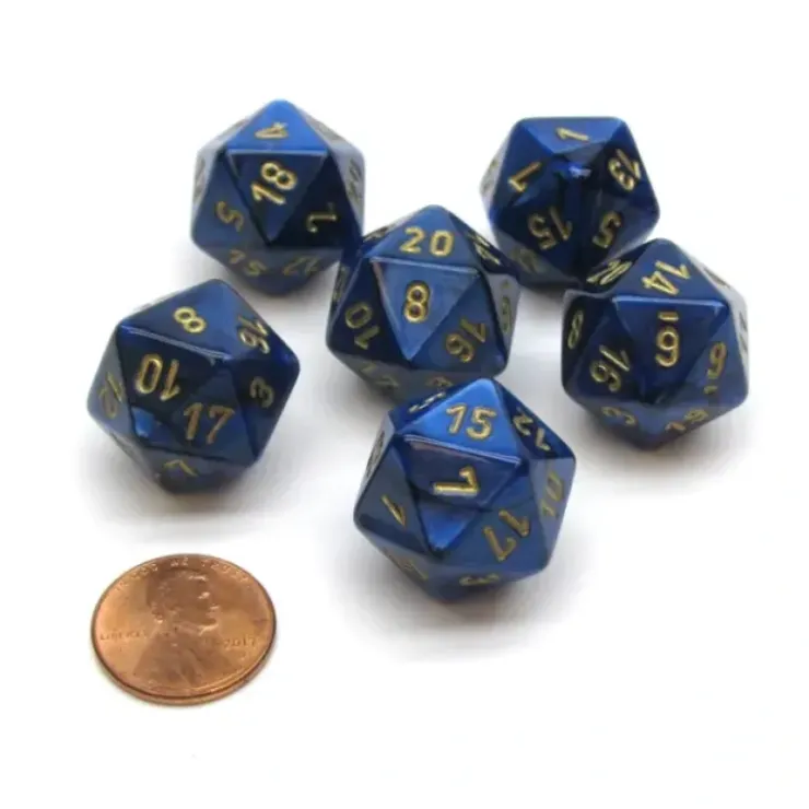 Dice>Scarab 20 Sided D20 Chessex Dice, 6 Pieces - Royal Blue with Gold Numbers - Your Source for Gaming Essentials