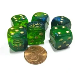 Dice>Set of 6 Beetle 16mm D6 Round Edge Animal Dice - Blue-Green with Gold Pips - Your Source for Gaming Essentials