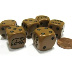 Dice>Set of 6 Brown Bear 16mm D6 Round Edge Animal Dice - Your Source for Gaming Essentials