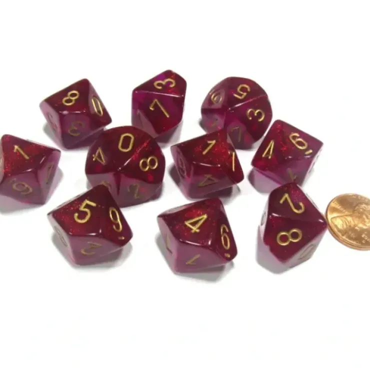 Dice>Set of 10 Chessex Borealis D10 Dice - Magenta with Gold Numbers - Your Source for Gaming Essentials