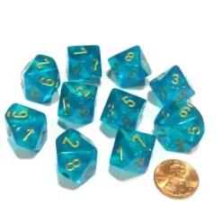 Dice>Set of 10 Chessex Borealis D10 Dice - Teal with Gold Numbers - Your Source for Gaming Essentials