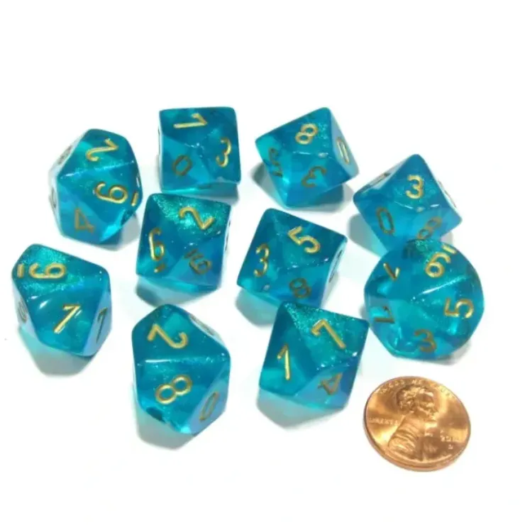 Dice>Set of 10 Chessex Borealis D10 Dice - Teal with Gold Numbers - Your Source for Gaming Essentials