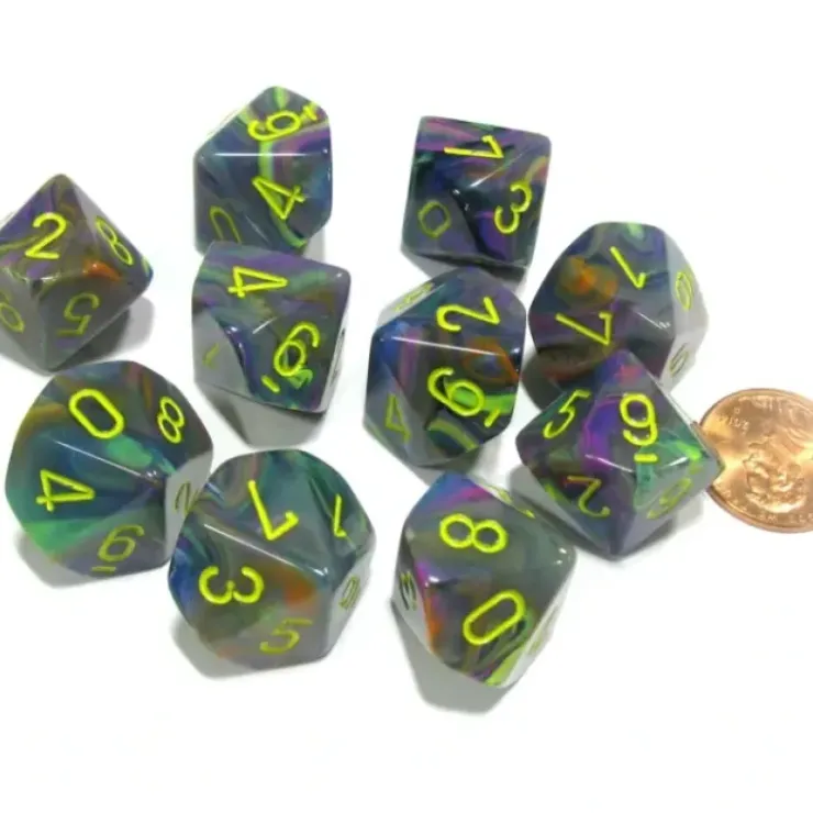 Dice>Set of 10 Chessex Festive D10 Dice - Rio with Yellow Numbers - Your Source for Gaming Essentials