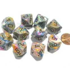 Dice>Set of 10 Chessex Festive D10 Dice - Vibrant with Brown Numbers - Your Source for Gaming Essentials