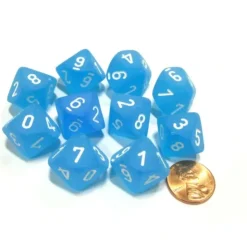 Dice>Set of 10 Chessex Frosted D10 Dice - Caribbean Blue with White Numbers - Your Source for Gaming Essentials