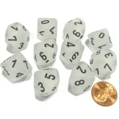 Dice>Set of 10 Chessex Frosted D10 Dice - Clear with Black Numbers - Your Source for Gaming Essentials
