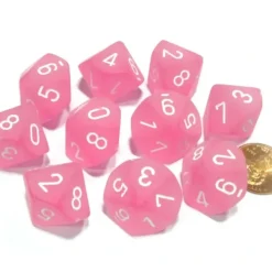 Dice>Set of 10 Chessex Frosted D10 Dice - Pink with White Numbers - Your Source for Gaming Essentials