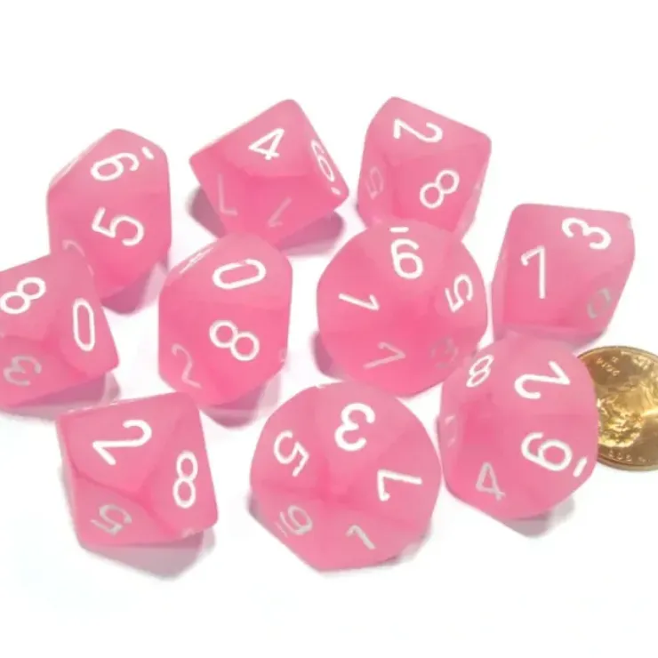 Dice>Set of 10 Chessex Frosted D10 Dice - Pink with White Numbers - Your Source for Gaming Essentials
