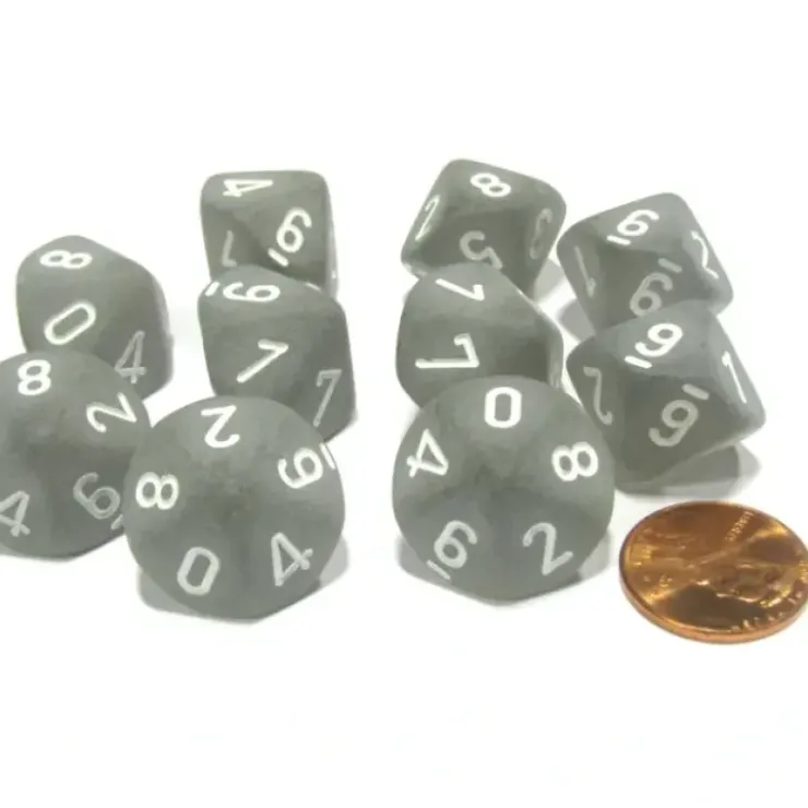 Dice>Set of 10 Chessex Frosted D10 Dice - Smoke with White Numbers - Your Source for Gaming Essentials