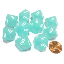 Dice>Set of 10 Chessex Frosted D10 Dice - Teal with White Numbers - Your Source for Gaming Essentials