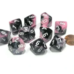 Dice>Set of 10 Chessex Gemini D10 Dice - Black-Pink with White Numbers - Your Source for Gaming Essentials