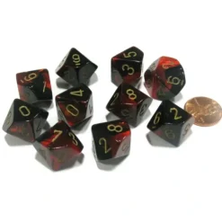 Dice>Set of 10 Chessex Gemini D10 Dice - Black-Red with Gold Numbers - Your Source for Gaming Essentials
