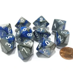 Dice>Set of 10 Chessex Gemini D10 Dice - Blue-Steel with White Numbers - Your Source for Gaming Essentials