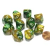 Dice>Set of 10 Chessex Gemini D10 Dice - Gold-Green with White Numbers - Your Source for Gaming Essentials