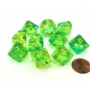 Dice>Set of 10 Chessex Gemini D10 Dice - Translucent Green-Teal with Yellow Numbers - Your Source for Gaming Essentials