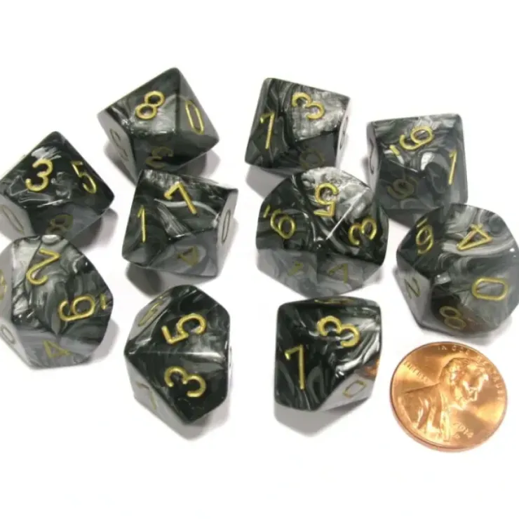 Dice>Set of 10 Chessex Lustrous D10 Dice - Black with Gold Numbers - Your Source for Gaming Essentials