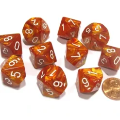 Dice>Set of 10 Chessex Lustrous D10 Dice - Bronze with White Numbers - Your Source for Gaming Essentials