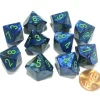 Dice>Set of 10 Chessex Lustrous D10 Dice - Dark Blue with Green Numbers - Your Source for Gaming Essentials