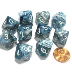Dice>Set of 10 Chessex Lustrous D10 Dice - Slate with White Numbers - Your Source for Gaming Essentials
