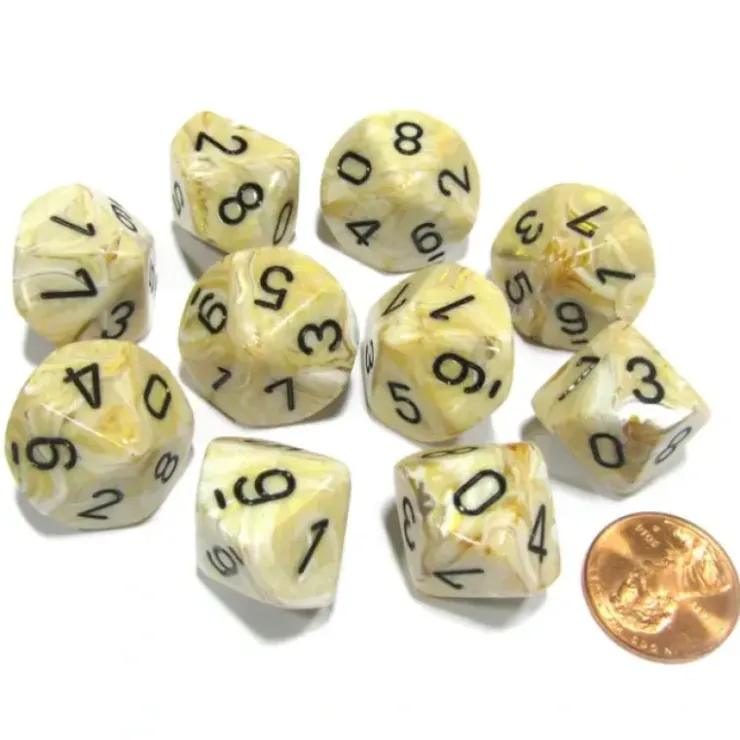 Dice>Set of 10 Chessex Marble D10 Dice - Ivory with Black Numbers - Your Source for Gaming Essentials