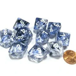 Dice>Set of 10 Chessex Nebula D10 Dice - Black with White Numbers - Your Source for Gaming Essentials