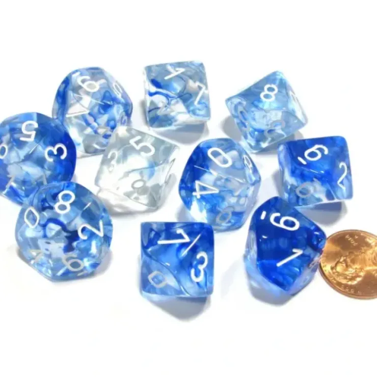 Dice>Set of 10 Chessex Nebula D10 Dice - Dark Blue with White Numbers - Your Source for Gaming Essentials