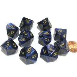 Dice>Set of 10 Chessex Scarab D10 Dice - Royal Blue with Gold Numbers - Your Source for Gaming Essentials