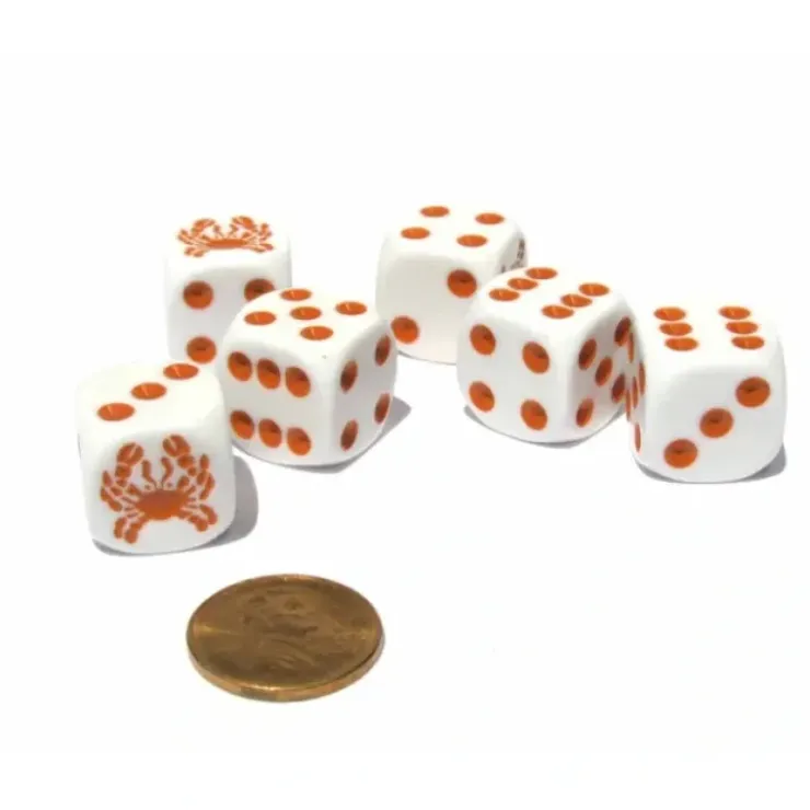 Dice>Set of 6 Crab Dice 16mm D6 Rounded Edge Animal Dice - White with Red Pips - Your Source for Gaming Essentials