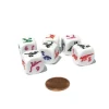 Dice>Set of 6 Dino Dice 16mm D6 Round Edge - White with Multi-Color Etched Dinosaurs - Your Source for Gaming Essentials