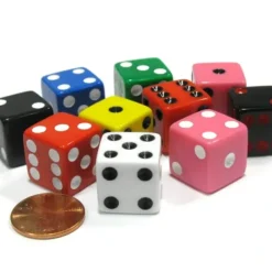 Dice>Set of 10 D6 16mm Assorted Dice-White Blue Green Yellow Pink(2) Black(2) Red(2) - Your Source for Gaming Essentials