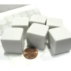 Dice>Set of 6 D6 25mm Blank Large Dice with Customizable Stickers - Solid White - Your Source for Gaming Essentials