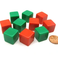 Dice>Set of 10 D6 16mm Blank Opaque Christmas Dice - 5 Green and 5 Red - Your Source for Gaming Essentials
