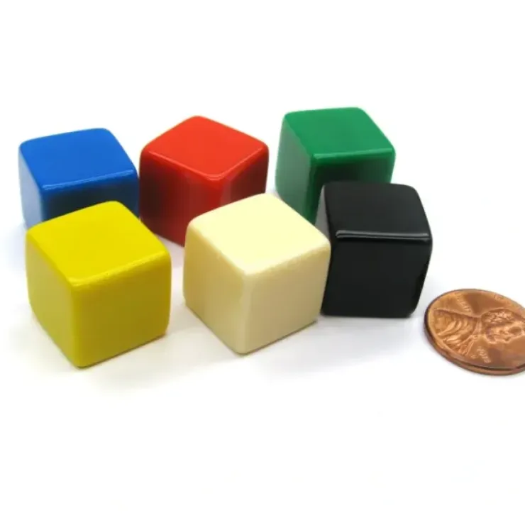 Dice>Set of 6 D6 16mm Blank Opaque - 1 Each of Blue Red Green Yellow Ivory and Black - Your Source for Gaming Essentials