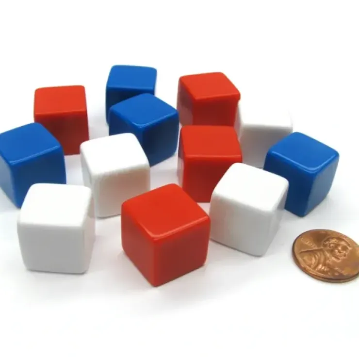 Dice>Set of 12 D6 16mm Blank Opaque Patriotic Dice - 4 Each of Red White and Blue - Your Source for Gaming Essentials